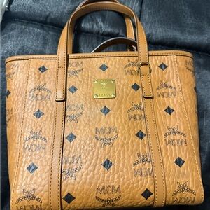 MCM Cognac Visetos Mini Tote with Black Motif